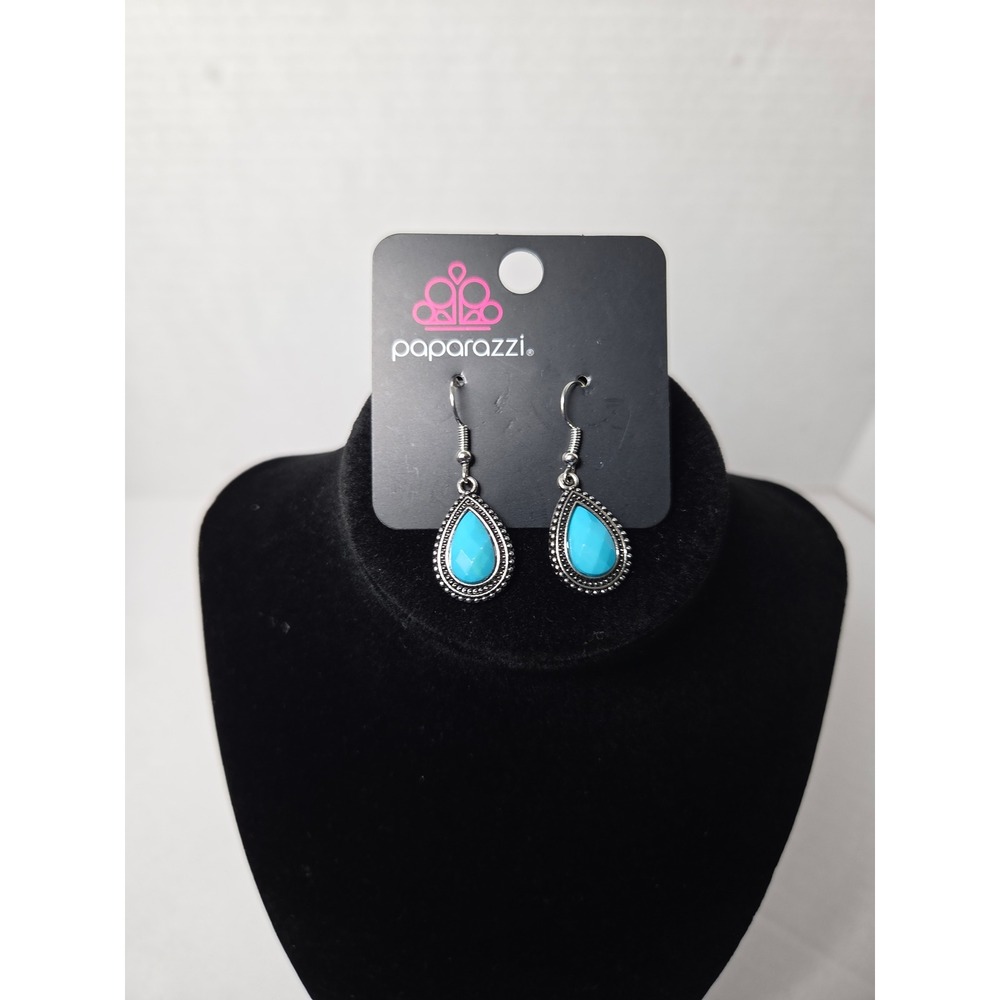 Paparazzi Teardrop Earrings Women OS Blue Turquoise Silver Tone Beaded Dangle